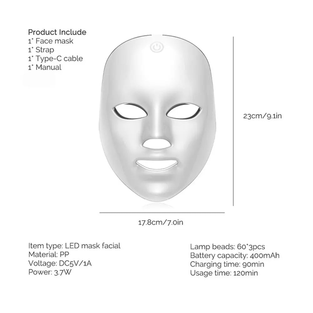 Masque facial et cou LED, Machine de beauté à photons LED Rechargeable, rajeunissement du visage, SPA, outil de soins de la peau
