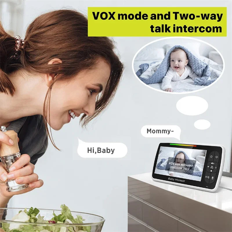 Babystar – moniteur video pouces, avec caméra et Audio à distance Pan-Tilt-Zoom, conversation bidirectionnelle, Mode VOX, berceuses,