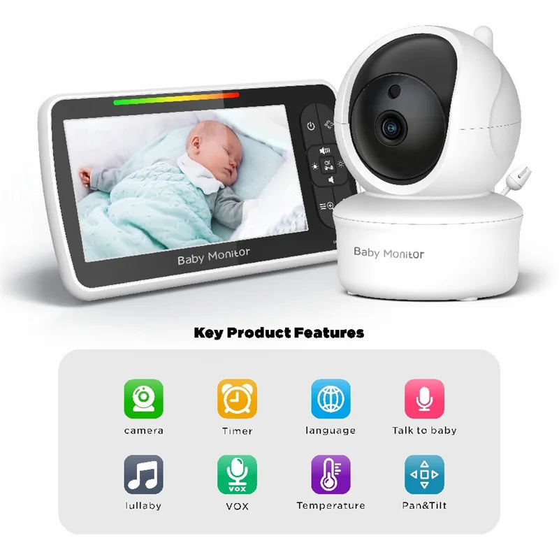 Babystar – moniteur video pouces, avec caméra et Audio à distance Pan-Tilt-Zoom, conversation bidirectionnelle, Mode VOX, berceuses,