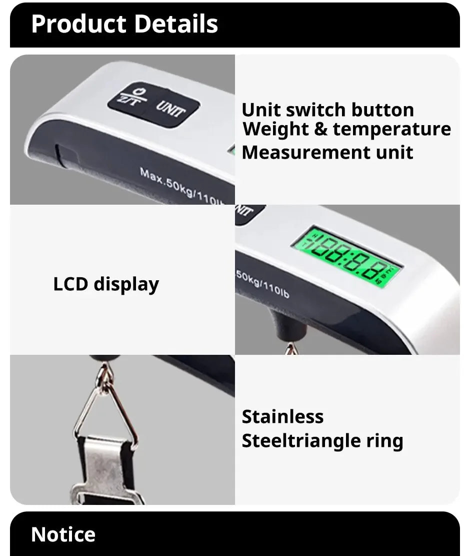 Balance de Voyage Numérique Portable pour Bagages - 110lb/50kg avec Écran LCD, Outil de Pesée Électronique de Poche Compact