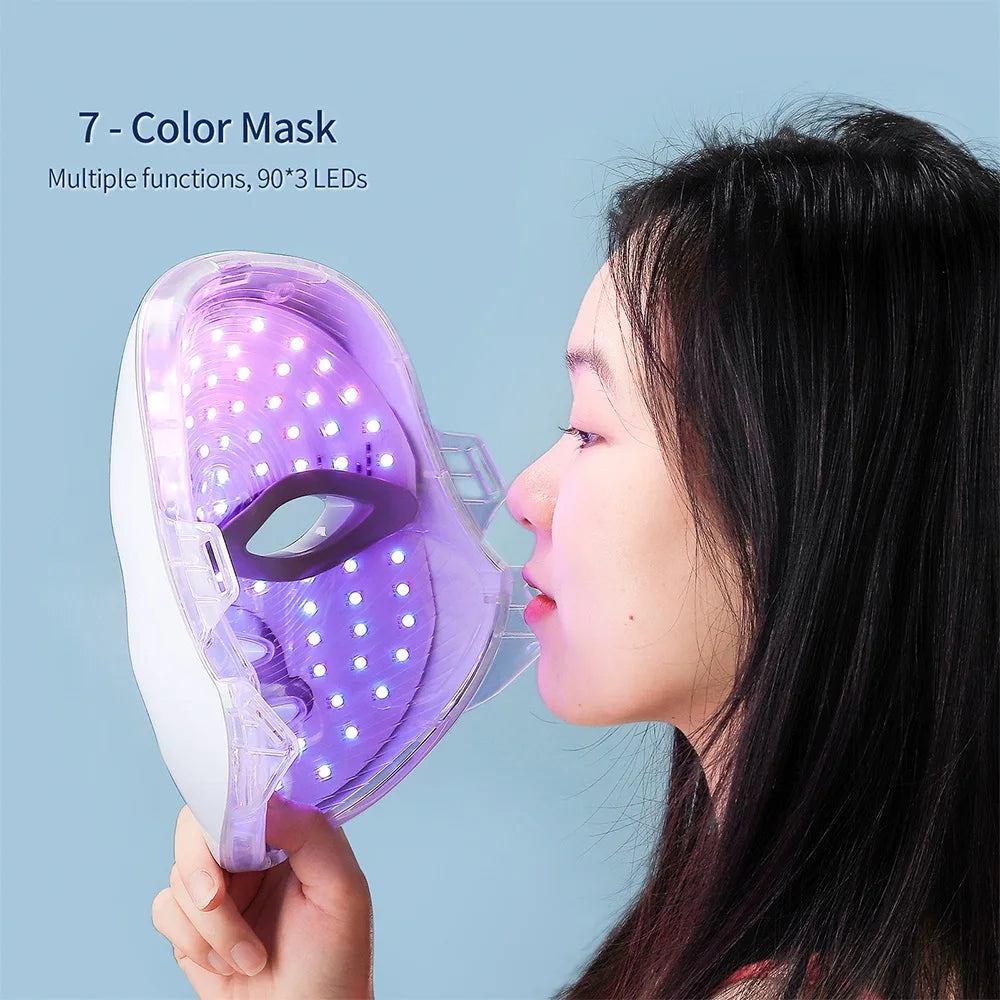 Masque facial et cou LED, Machine de beauté à photons LED Rechargeable, rajeunissement du visage, SPA, outil de soins de la peau