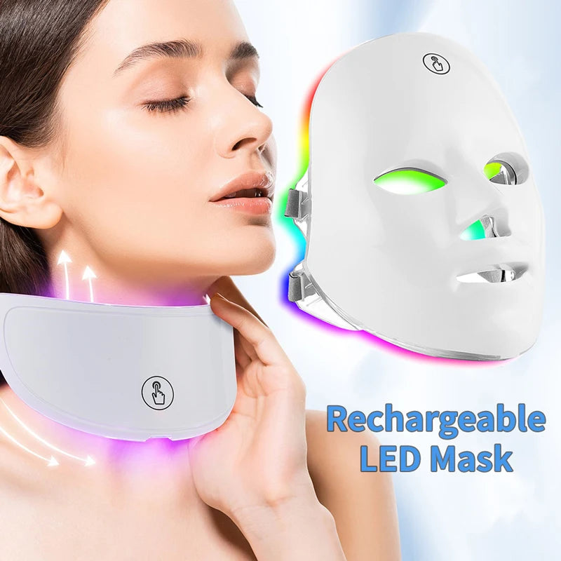 Masque facial et cou LED, Machine de beauté à photons LED Rechargeable, rajeunissement du visage, SPA, outil de soins de la peau