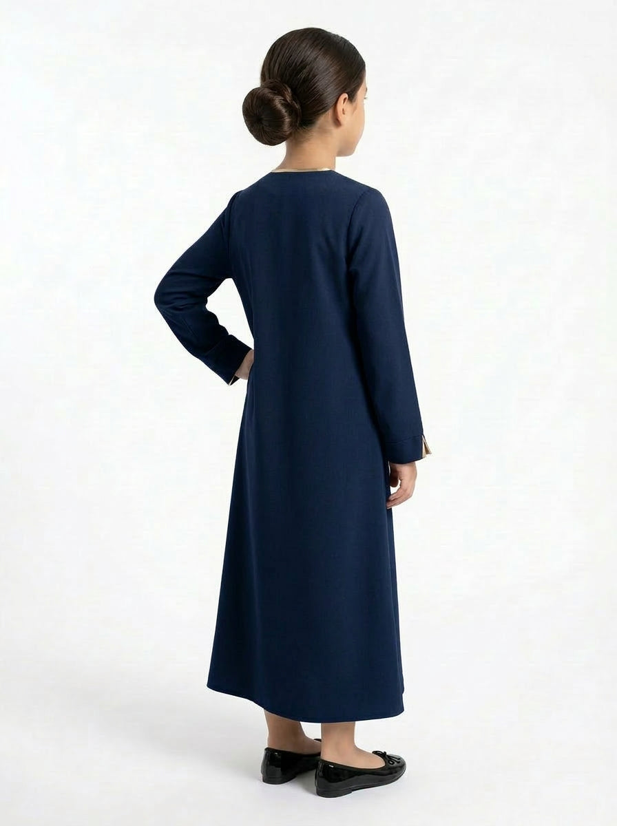 Abaya Bleu Nuit Ado - Face
